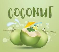 Coconut fruit. Summer fruit design with text. vector