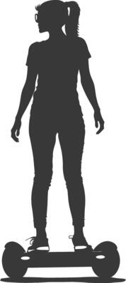 silhouette girl riding hoverboard full body black color only