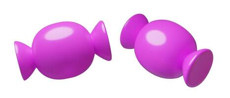 3d abstract candies icons with purple wrappers minimal three dimensional treat illustration vector