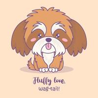 Cute fluffy dog Shih Tzu. Funny cartoon kawaii character animal. Lap dog vector