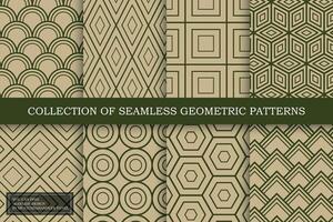 Collection of seamless geometric patterns. Green repeatable backgrounds. Simple trendy creative textures. You can find endless design in swatches panel vector