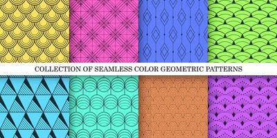 Collection of bright colorful ornamental seamless geometric patterns. Elegant fashion art deco ornate backgrounds. Repeatable vibrant fabric prints vector