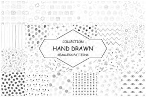 Collection of seamless black and white patterns - hand drawn design. Minimalistic unusual drawing monochrome backgrounds. Textile endless prints vector