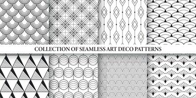 Collection of black and white ornamental seamless geometric patterns. Elegant endless art deco ornate backgrounds. Repeatable monochrome fabric prints vector