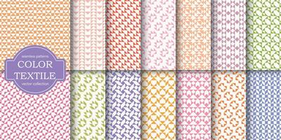 Collection of bright colorful decorative seamless geometric patterns. Textile striped delicate fabric backgrounds. Mosaic endless textures. Cloth vibrant prints vector