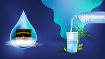 ilustración de kaaba y vaso de zamzam agua vector