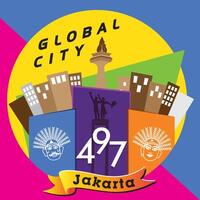 Jakarta global city, 497 years old vector