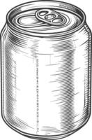 blank Drink can canned drink with engraving sketch style black color only vector