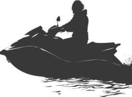 silhouette elderly woman riding jet ski full body black color only vector