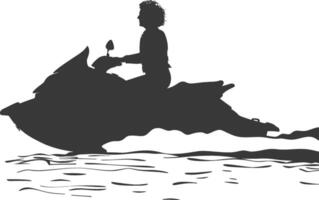 silhouette elderly woman riding jet ski full body black color only vector