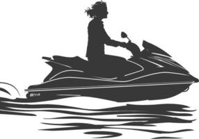 silhouette elderly woman riding jet ski full body black color only vector