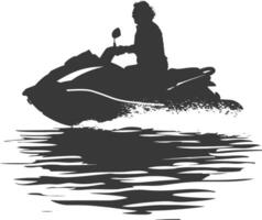 silhouette elderly woman riding jet ski full body black color only vector