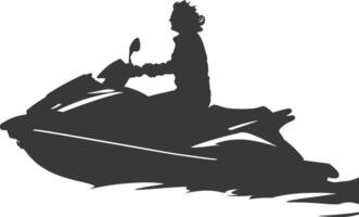 silhouette elderly woman riding jet ski full body black color only vector