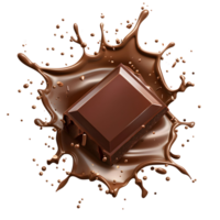 chocola bar ondergedompeld in cacao, creëren dynamisch plons patroon. donker bar contrasten png