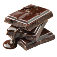 Realistic photo of three pieces of chocolate with chocolate melt png