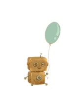 Drawing of a cute vintage rusty scuffed robot png