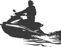 silhouette elderly woman riding jet ski full body black color only vector