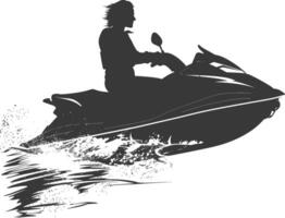 silhouette elderly woman riding jet ski full body black color only vector