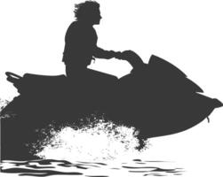 silhouette elderly woman riding jet ski full body black color only vector