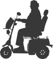 silhouette elderly woman riding mobility scooter black color only vector