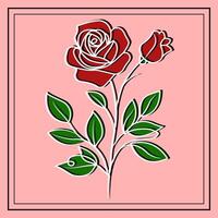 Elegant Red Rose Flower Symbolizing Love Line Art Outline Minimal Soft Petals Illustration vector
