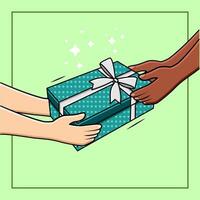 manos dando regalo caja donación de diversidad personas apoyo y caridad concepto ilustración vector