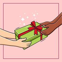 manos dando regalo caja donación de diversidad personas apoyo y caridad concepto ilustración vector