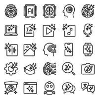 25 artificial intelligence icons in line style, including, brain, learning machine, image generation, etc vector