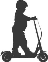 silhouette fat boy riding electric scooter full body black color only vector