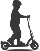 silhouette fat boy riding electric scooter full body black color only vector