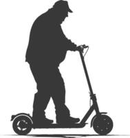 silueta grasa mayor hombre montando eléctrico scooter lleno cuerpo negro color solamente vector