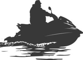 silhouette fat elderly man riding jet ski full body black color only vector