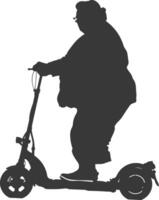 silhouette fat elderly woman riding electric scooter full body black color only vector