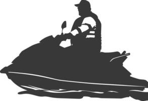 silhouette fat elderly man riding jet ski full body black color only vector