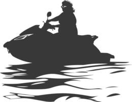 silhouette fat elderly woman riding jet ski full body black color only vector