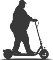 silhouette fat elderly man riding electric scooter full body black color only vector