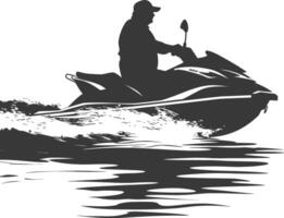 silhouette fat elderly man riding jet ski full body black color only vector