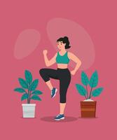 ilustración de un deportivo mujer rutina de ejercicio aptitud física, aerobio y ejercicio vector