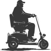 silhouette fat elderly man riding mobility scooter full body black color only vector