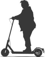 silhouette fat elderly woman riding electric scooter full body black color only vector