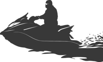 silhouette fat elderly man riding jet ski full body black color only vector