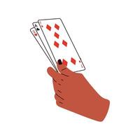 Hands holding playing cards . Gambling, betting, casino and poker concept. vector