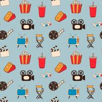 Seamless pattern with Set of cinema objects. Cinema icon in flat style vector
