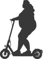 silhouette fat girl riding electric scooter full body black color only vector