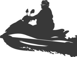 silhouette fat elderly woman riding jet ski full body black color only vector