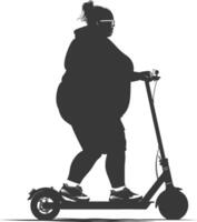 silhouette fat girl riding electric scooter full body black color only vector