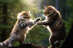 2 cats fighting each other paw jump, Generated AI photo