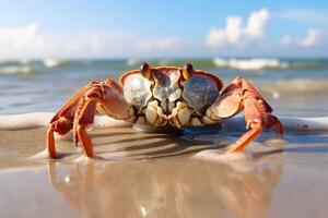 closeup a crab on the beach daylight, Generated AI photo