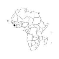 isolated illustration with African continent with borders of all states. Black outline political map of Republic of Sierra Leone. White background. vector