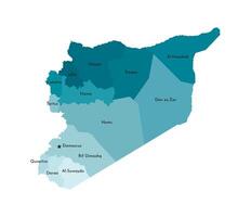 isolated illustration of simplified administrative map of Syria. Borders and names of the regions. Colorful blue khaki silhouettes vector